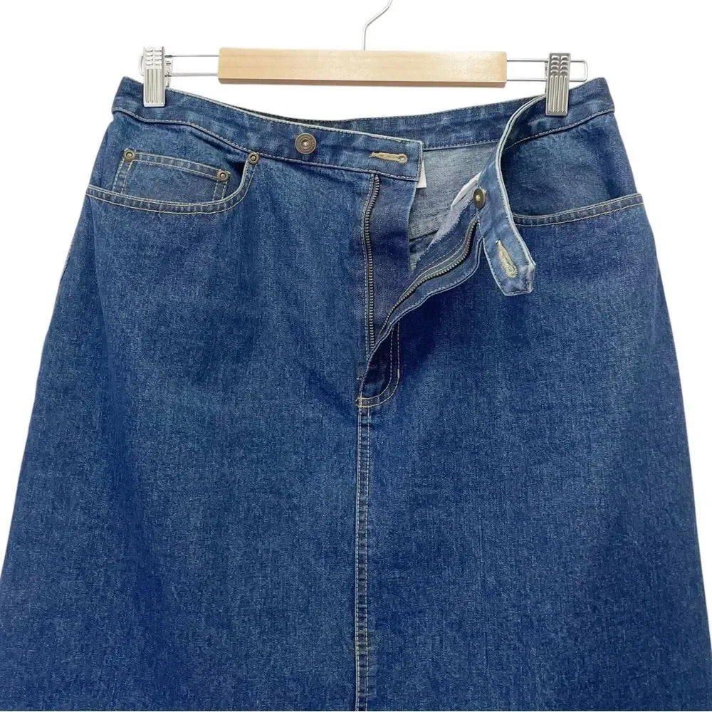 Vintage Liz Claiborne LizWear Denim Midi Jean Skirt Medium Indigo Wash Size 14